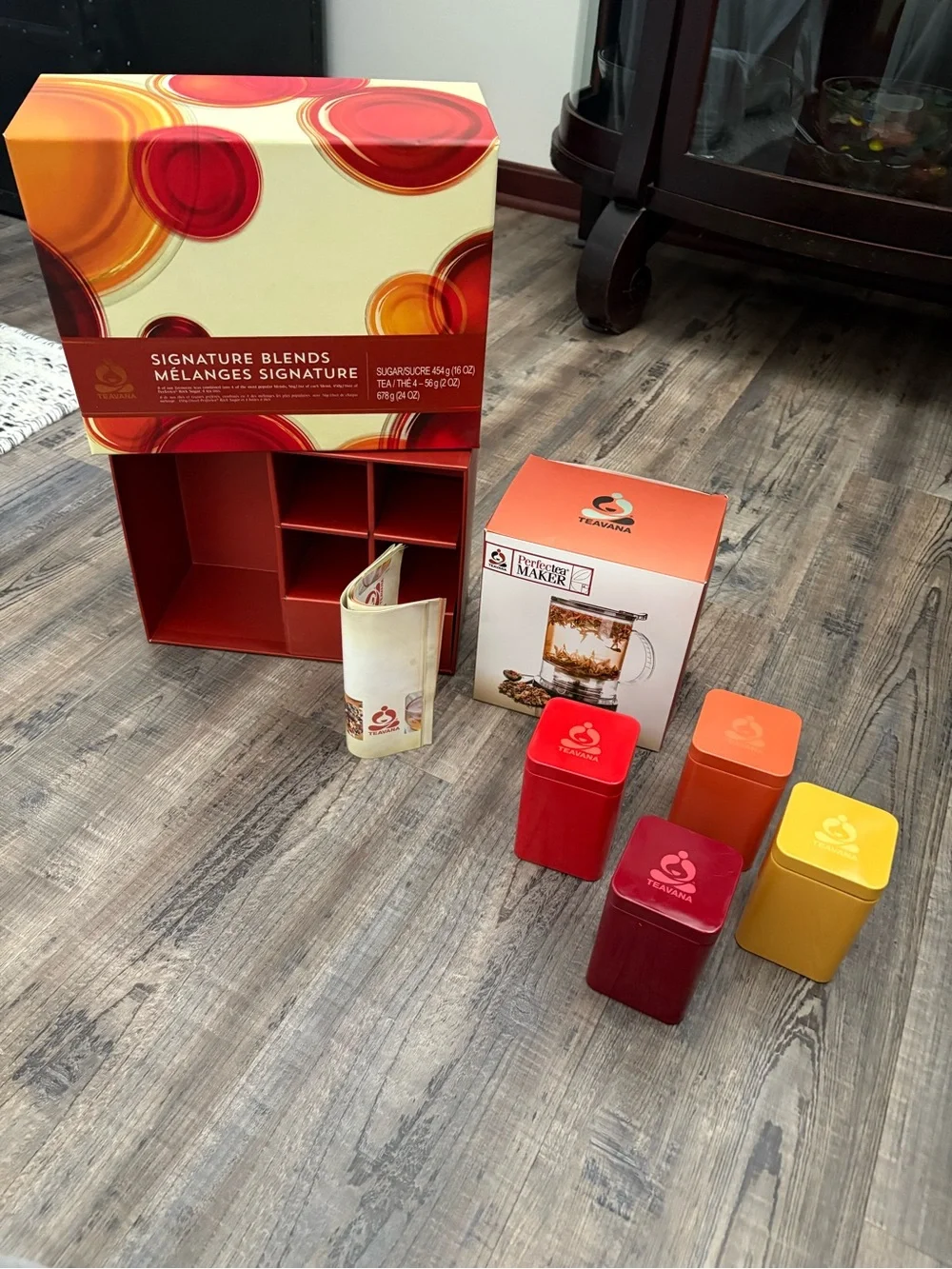 Vintage Teavana empty canister set with brand new perfect tea maker in box
